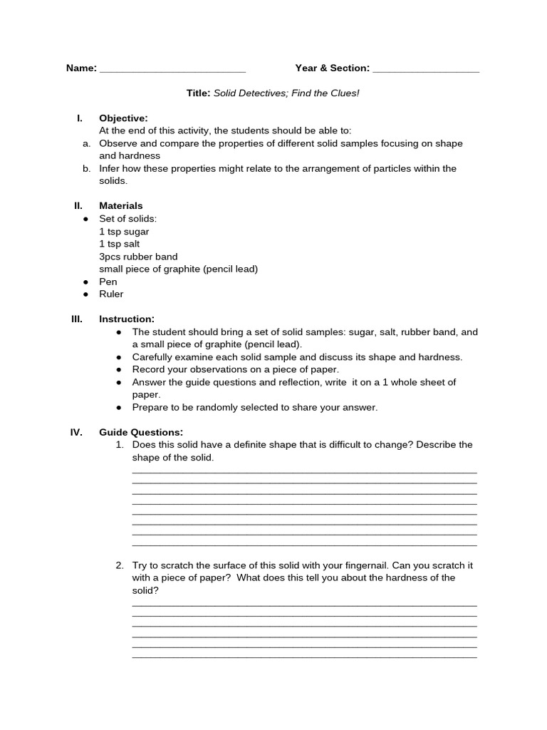 Solid Properties Exploration Activity | PDF | Pencil | Materials