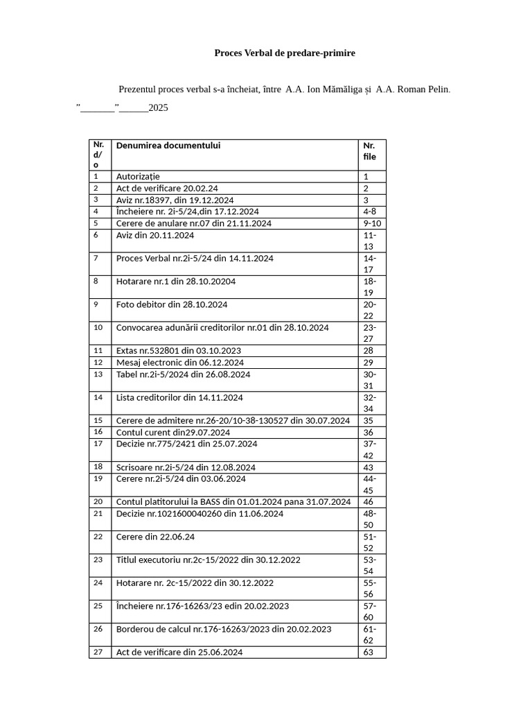 Proces Verbal de Predare | PDF