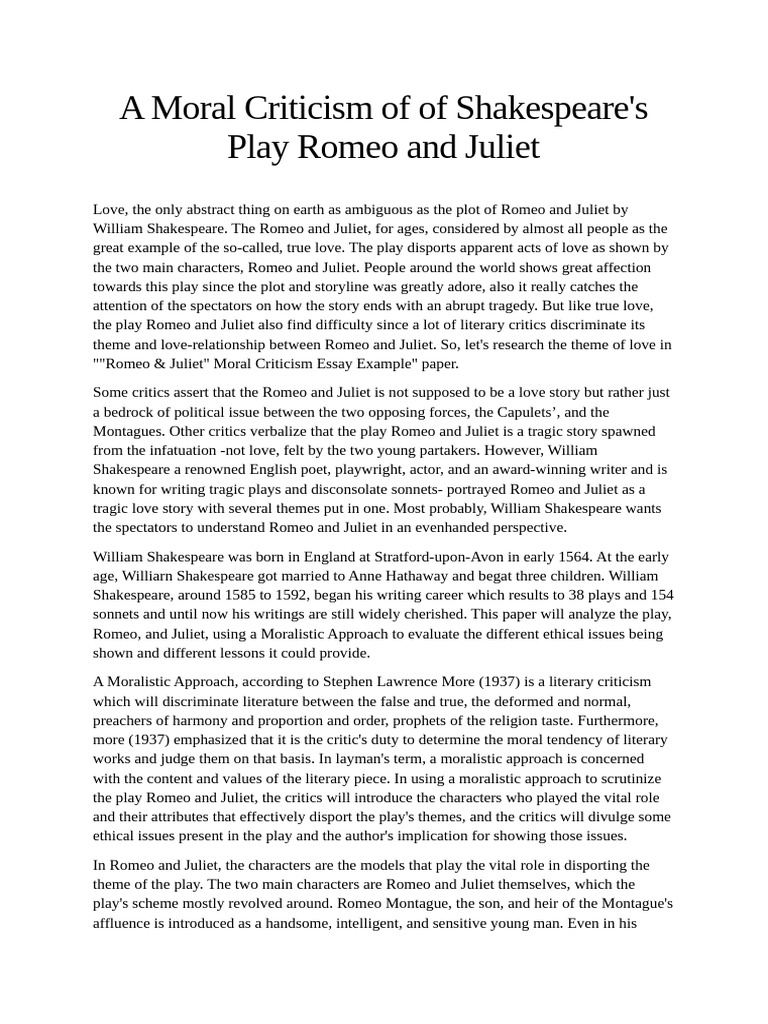 A Moral Criticism of of Shakespeare | PDF | Characters In Romeo And ...