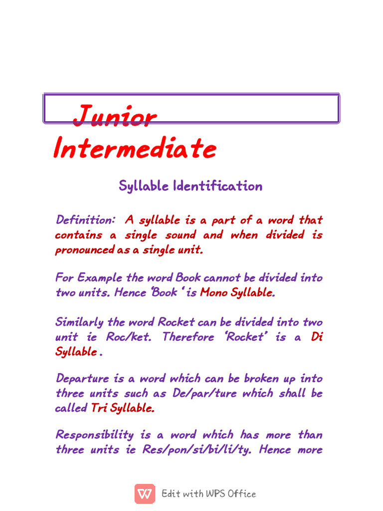 Syllable Identification Guide And Exercises Pdf