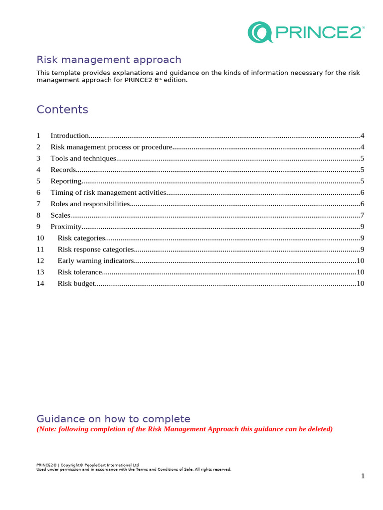 PRINCE2 Risk Management Approach Guide | PDF | Risk | Risk Management