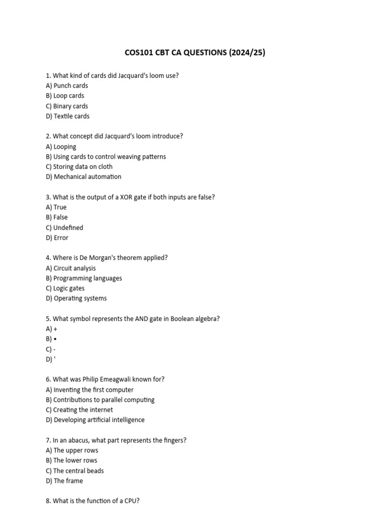 COS101 CA Complied Questions | PDF | Computer Program | Programming