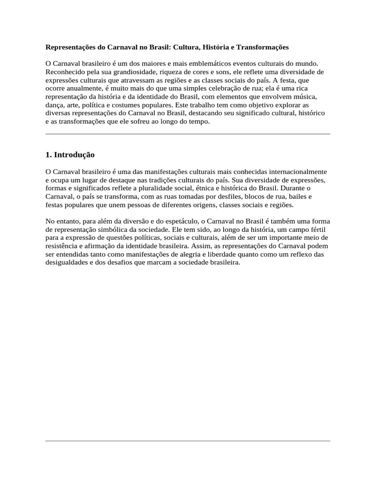 Representações Culturais do Carnaval Brasileiro | PDF | Carnaval | Brasil