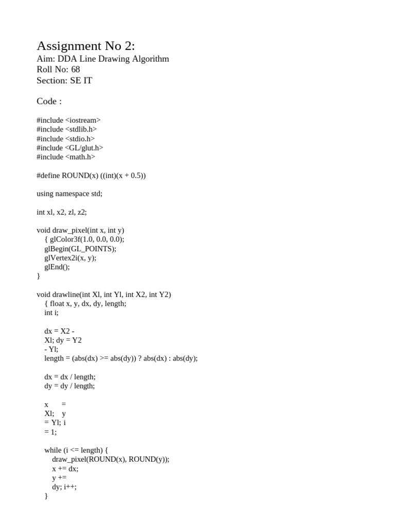 DDA Line Drawing Algorithm Code | PDF | Computer Programming | C++