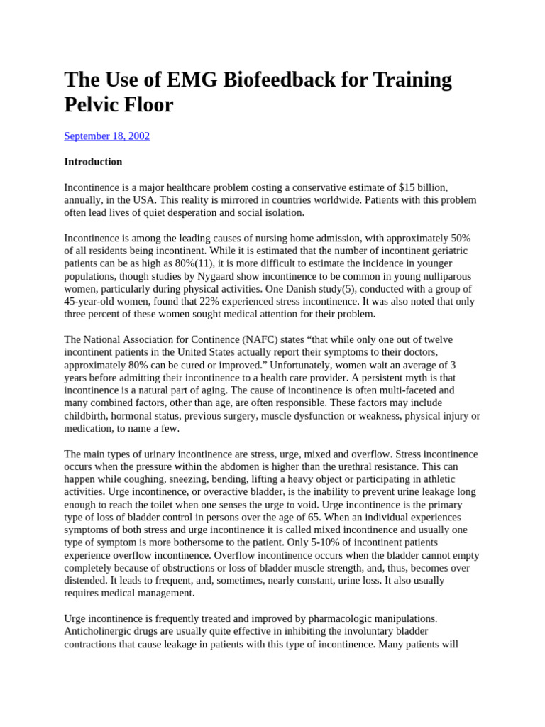 The Use of EMG Biofeedback For Training Pelvic Floor | PDF | Urinary ...