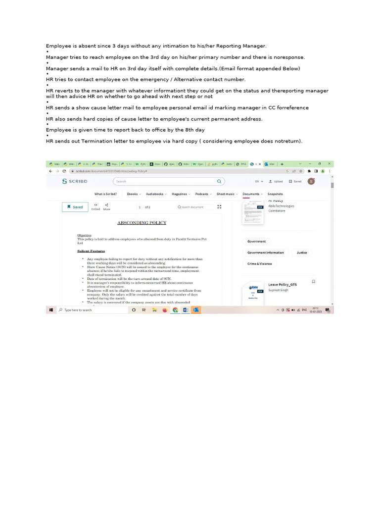 Unauthorized Absence Protocol Summary | PDF