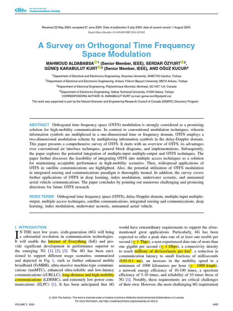 Survey of OTFS Modulation Techniques | PDF | Orthogonal Frequency ...