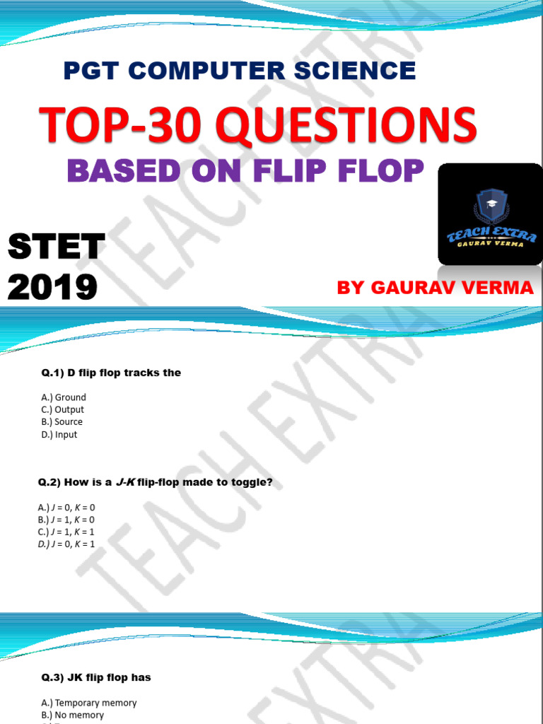 Flip-Flop MCQs for Computer Science | PDF | Electricity | Electrical ...