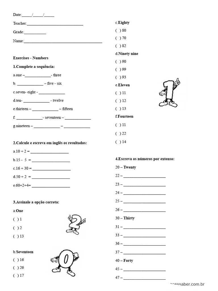 Numbers Exercises for Kids | PDF