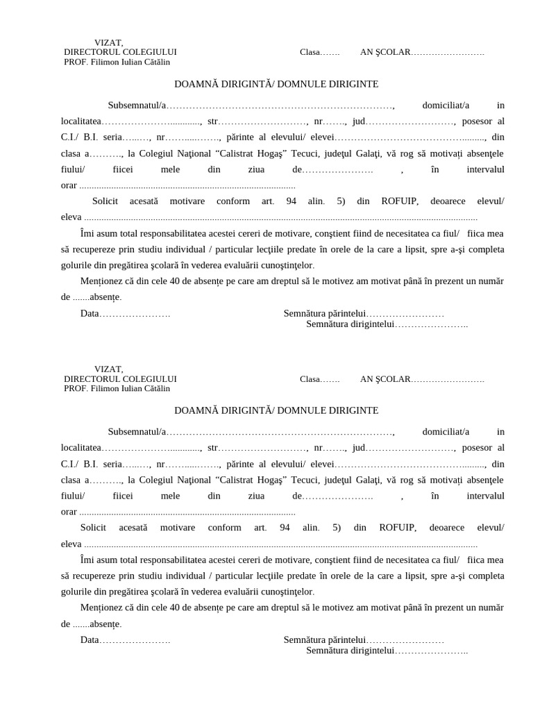 Formular Invoire Elevi Valabile Din Oct. 2024 | PDF