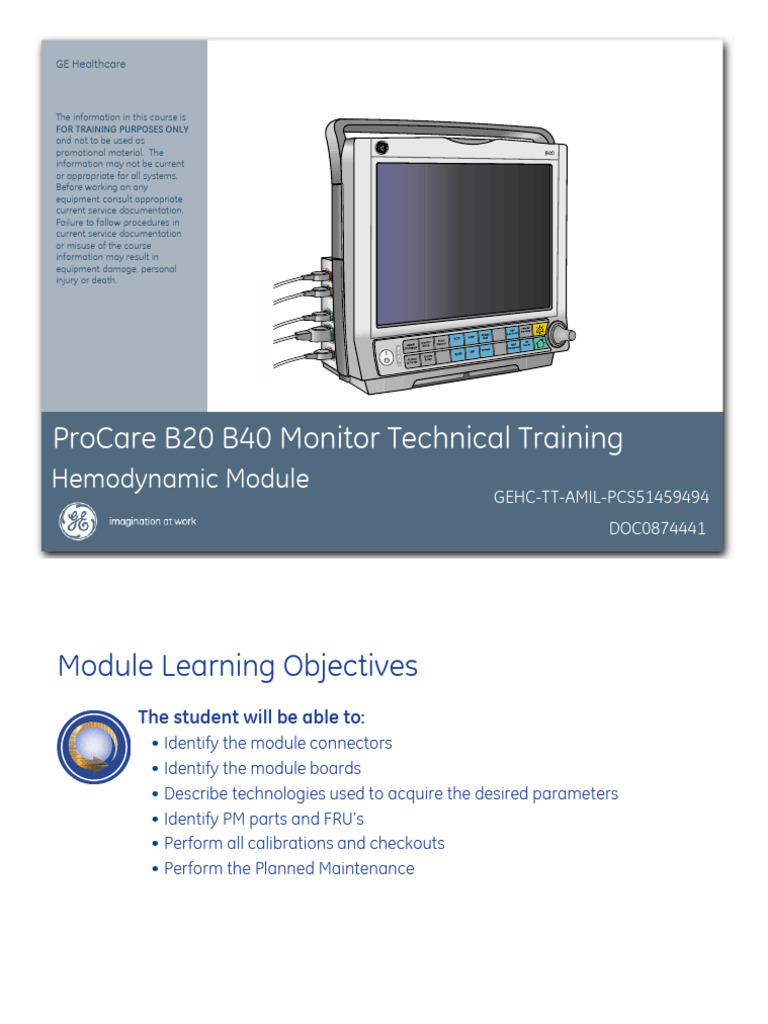 Hemodynamic Module Training Guide | PDF | Calibration | Blood Pressure