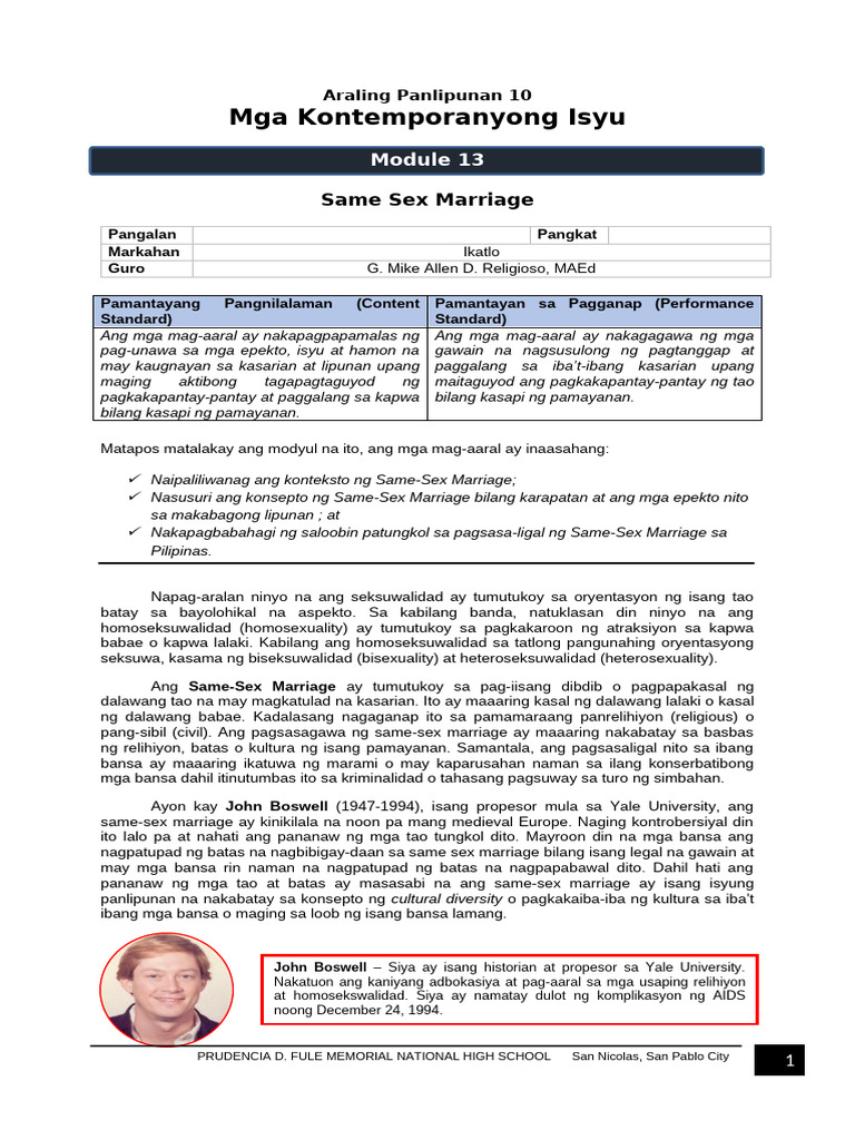 AP10Modyul13 Same Sex Marriage | PDF