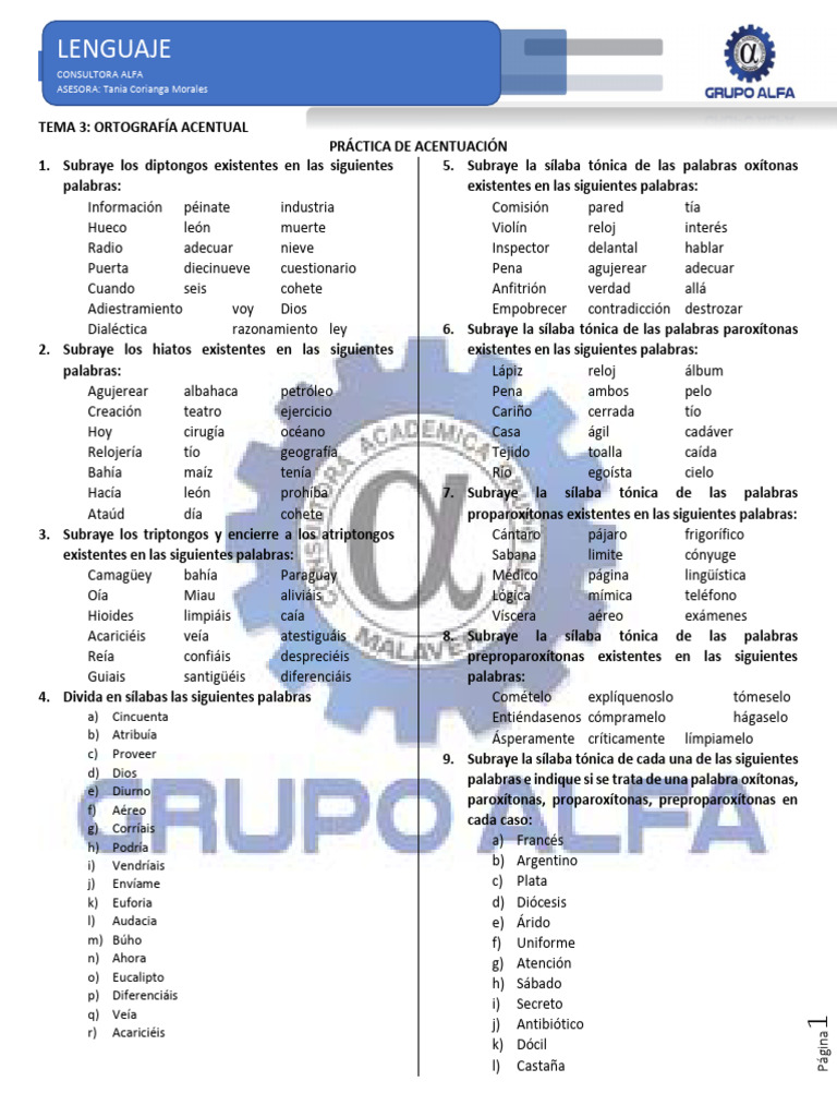 Práctica de acentuación y ortografía | PDF | Voz humana | Fonética