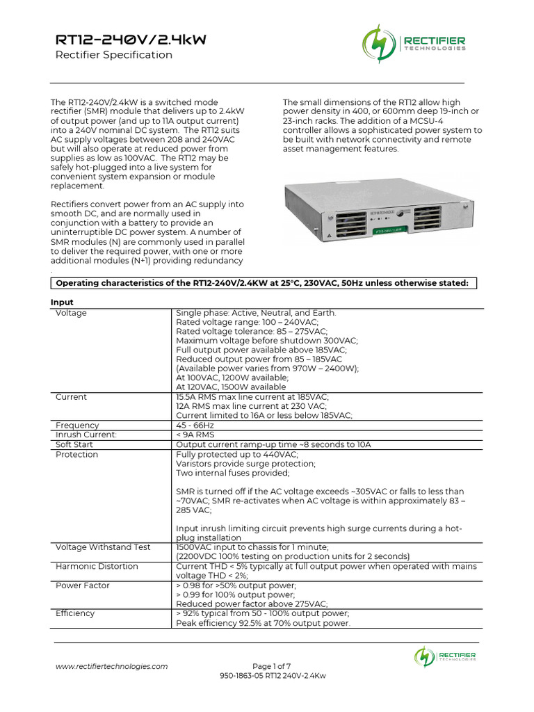 950 1863 05 RT12 240V 2.4Kw | PDF | Rectifier | Alternating Current
