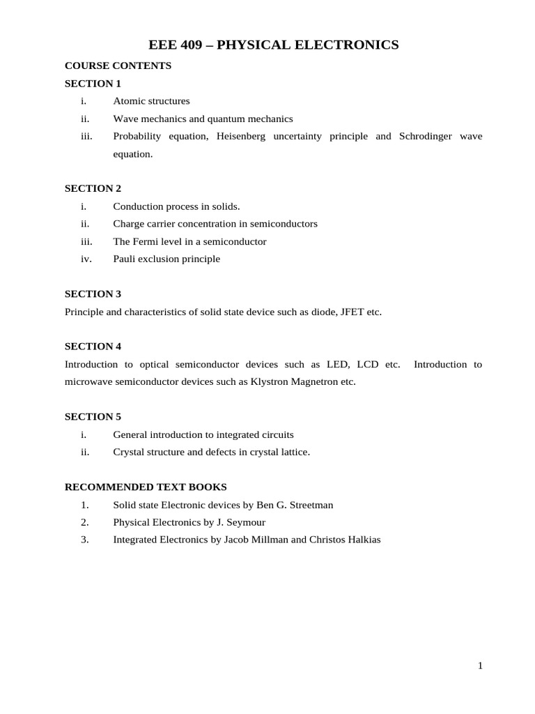 Physical Electronics Course Overview | PDF | Schrödinger Equation | Atoms