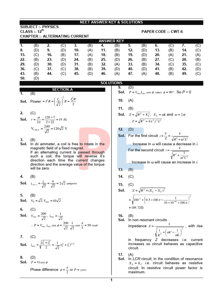 Alternating Current Solution | PDF | Electrical Engineering | Electricity