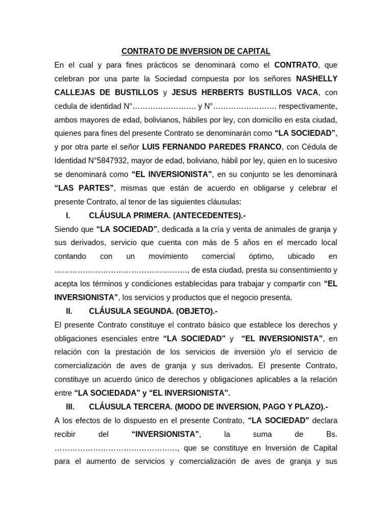 Contrato de Inversión de Capital 2024 | PDF | Inversiones | Economias