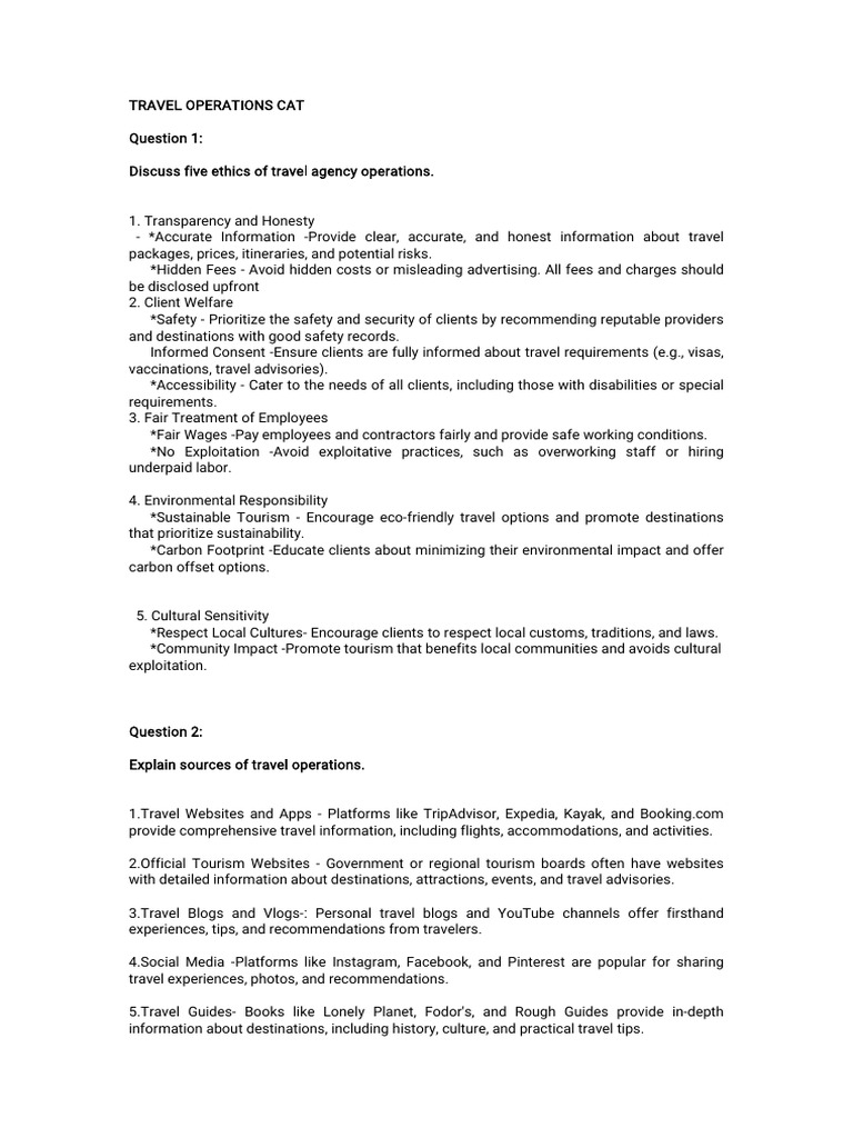 Tour Agency Operations Q&A | PDF | Travel Agency | Business