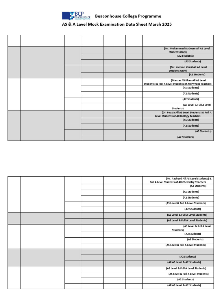 A Level Mock Exam Schedule March 2025 | PDF | Science