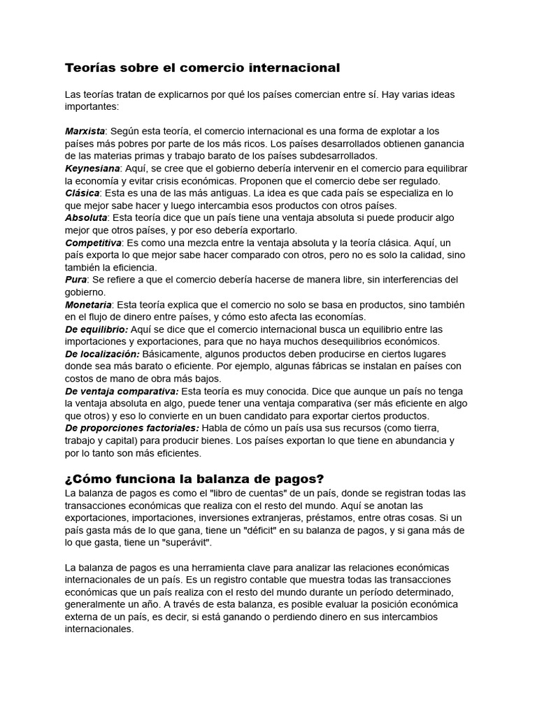 Teorías y Balanza de Pagos Internacional | PDF | Balance de pagos | El ...