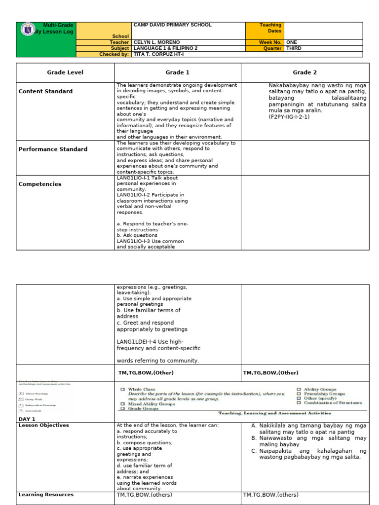 Multi-Grade Language Lesson Plan | PDF | Vocabulary | Communication