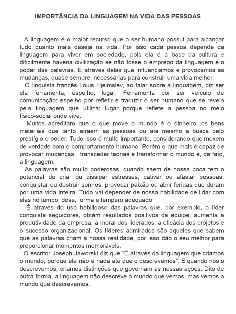 A Importância da Linguagem na Vida Humana | PDF | Humano | Liderança