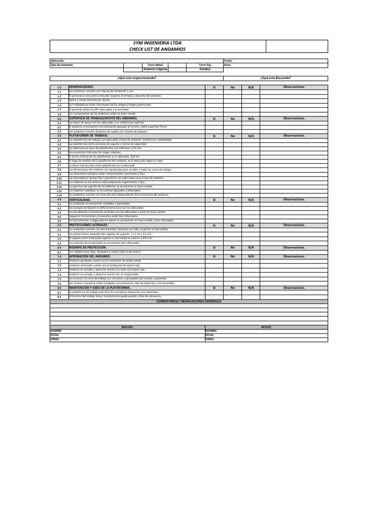 Checklist de Andamios Multidireccionales | PDF | Andamio | Bambú