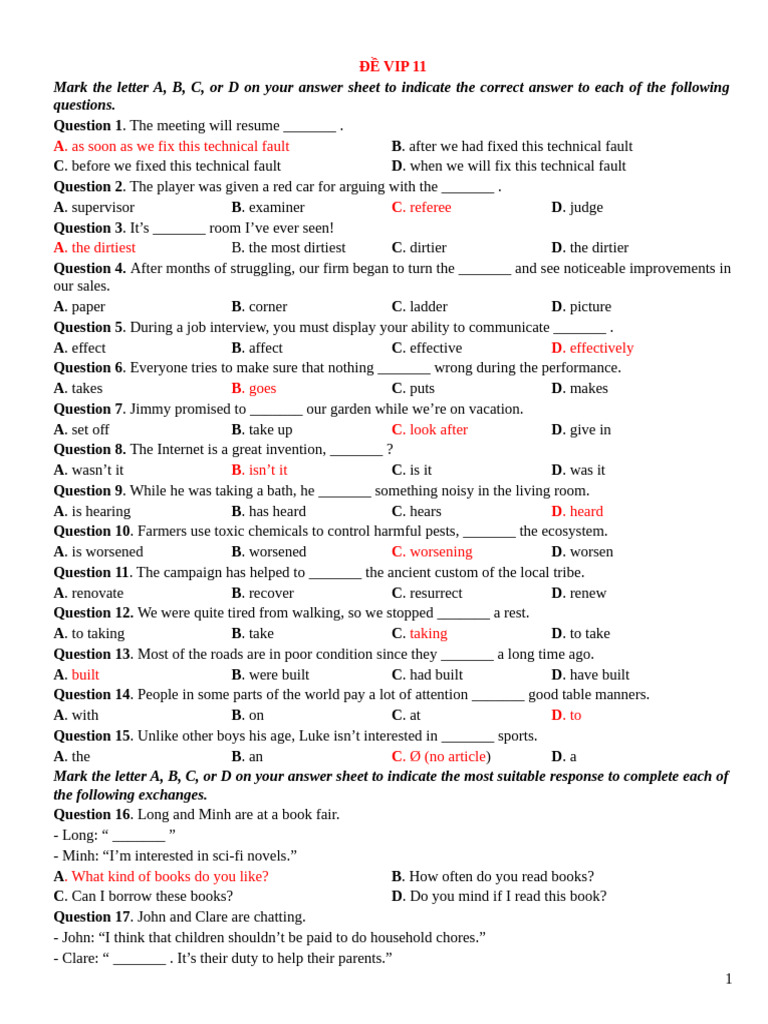 English Test Questions for VIP 11 | PDF | Lawn Mower