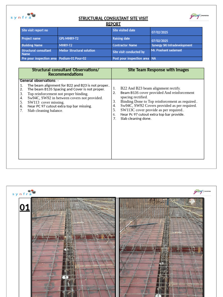 R9-T2 - Podium-01 Slab Observation Closure Report | PDF