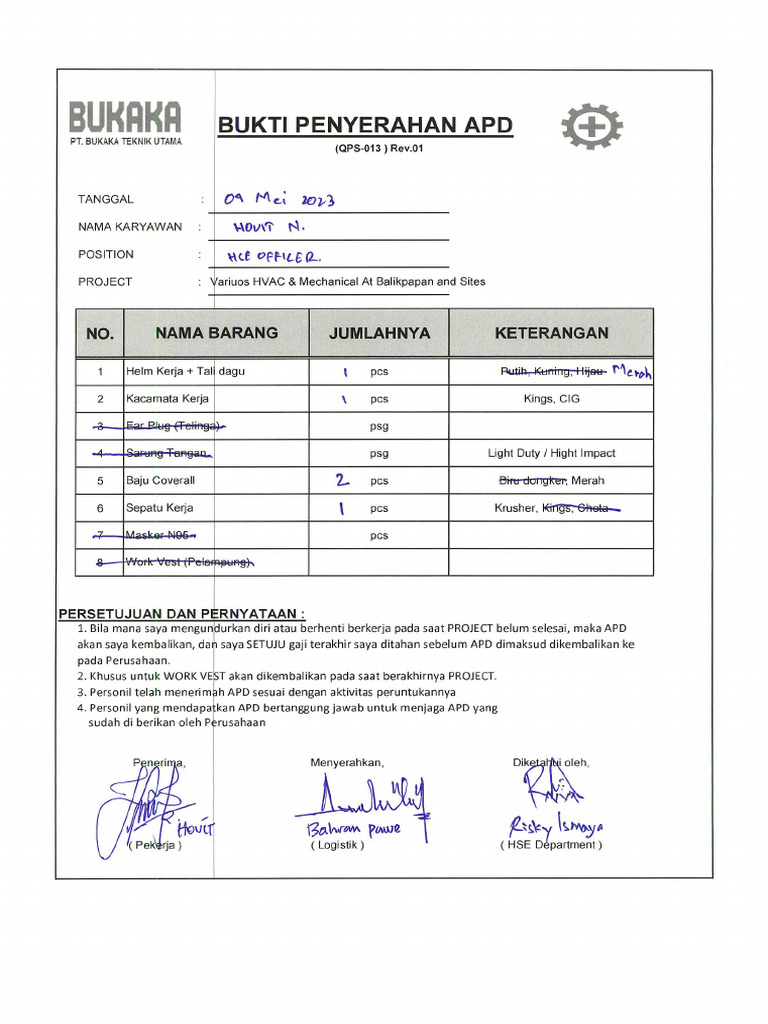 Pemberian APD May 2023 | PDF