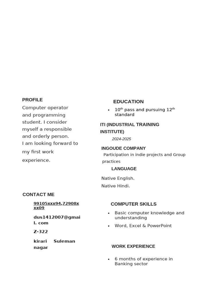 Aspiring Computer Student Profile | PDF