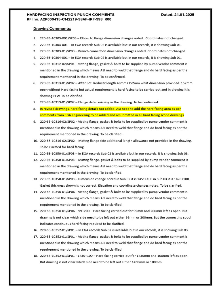 Hardfacing Inspection Comments Summary | PDF | Mechanical Engineering ...