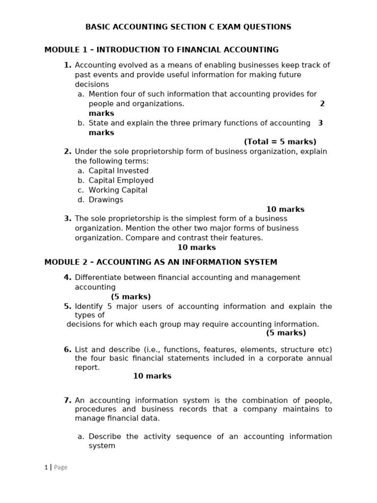 Basic Accounting Section C Exam Questions Oct 2022 | PDF | Debits And ...