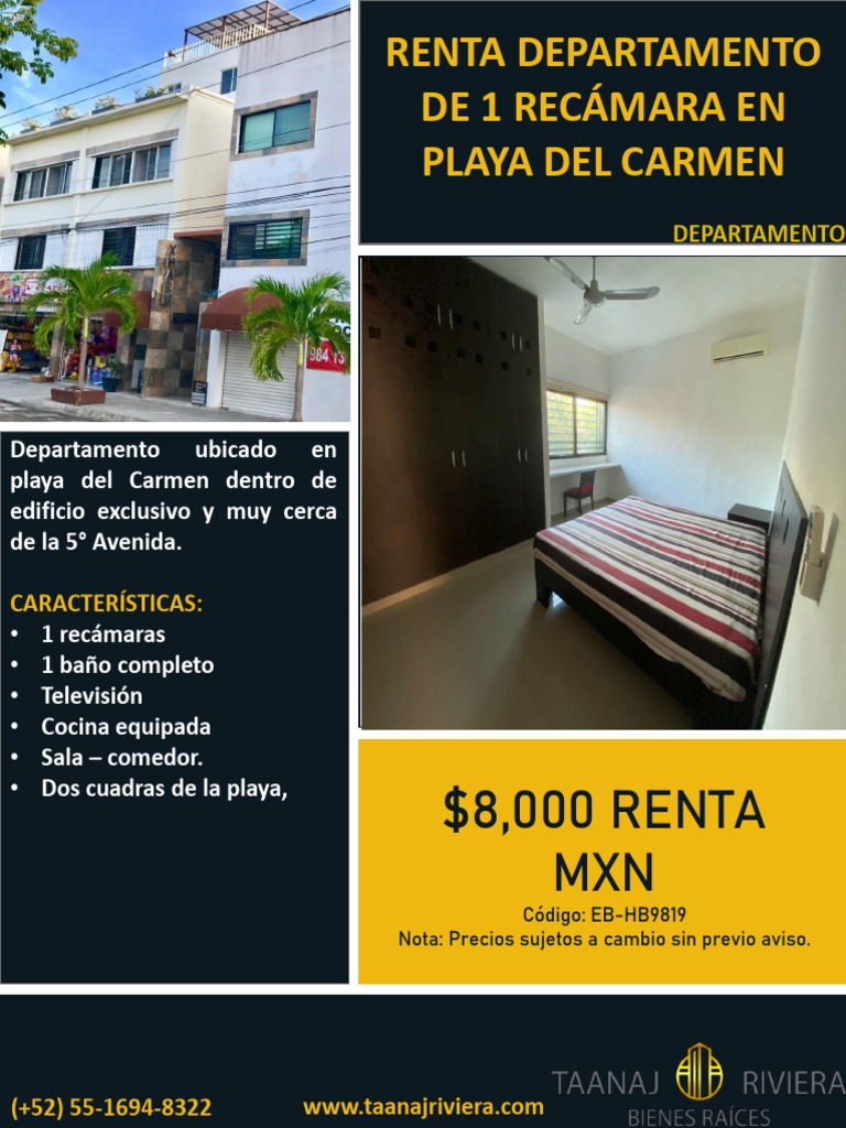 EB-HB9819 $8,000 Renta Departamento 1 Recámara en Playa Del Carmen | PDF