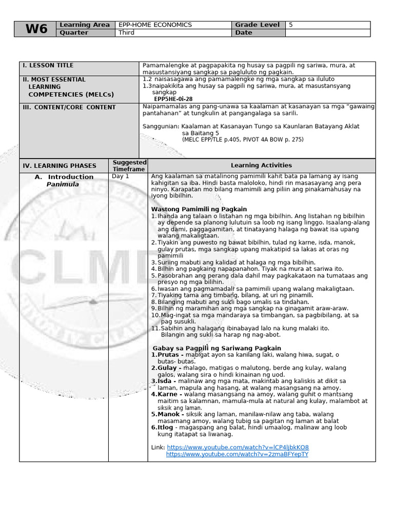 EPP HE5 Week 6 | PDF