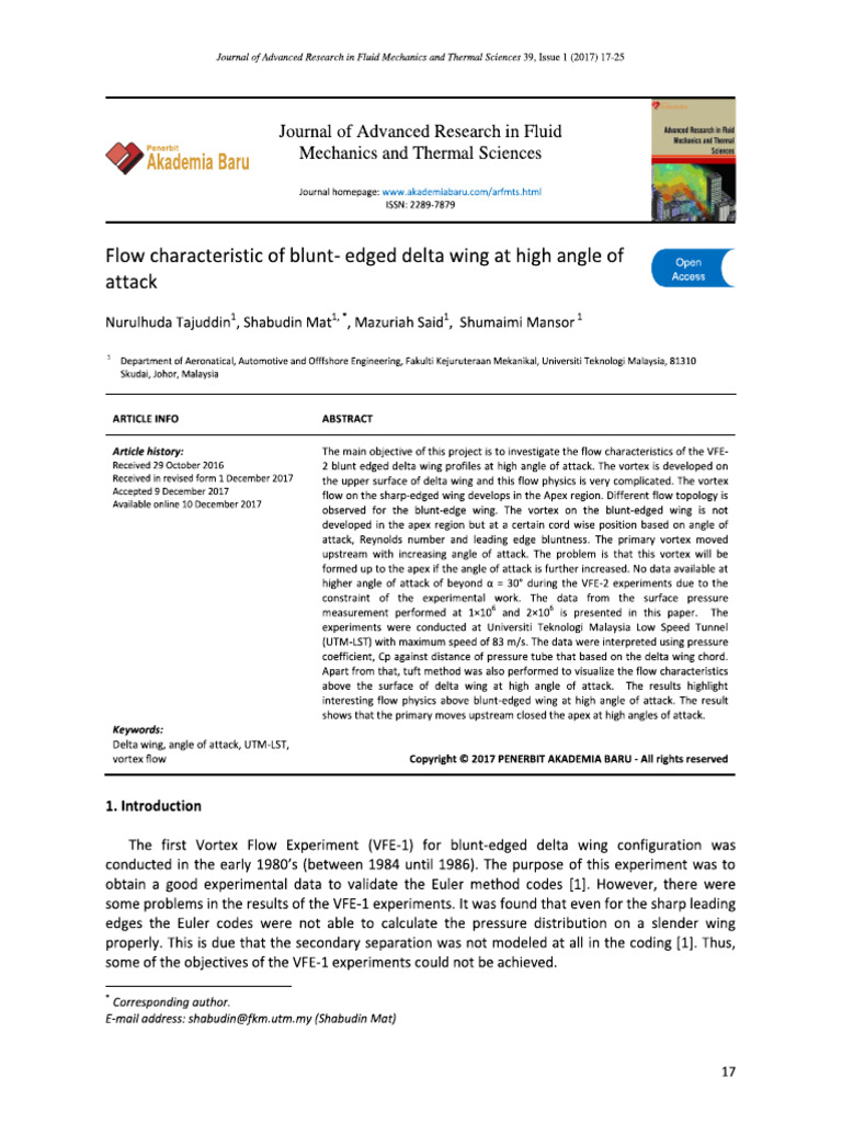 Article - (Flow Characteristics of Blunt-Edge LE of Delta Wing) | PDF