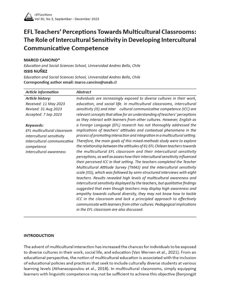 EFL Teachers' Views on Multicultural Classrooms | PDF | Teachers ...