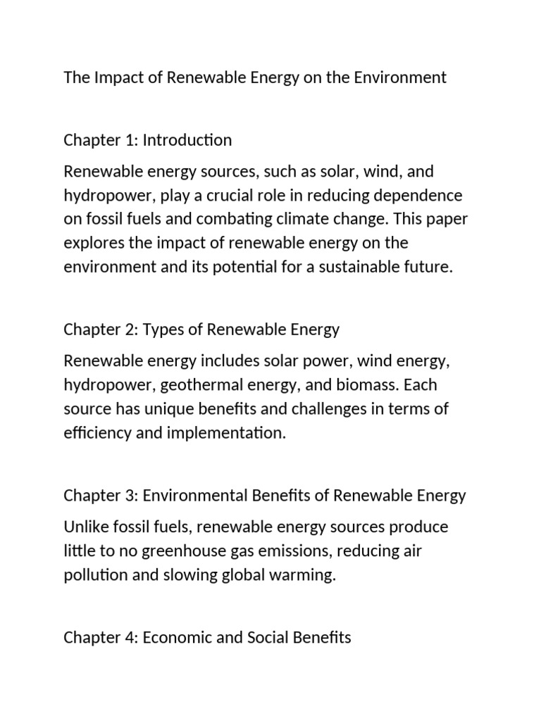 The Impact of Renewable Energy On The Environment | PDF