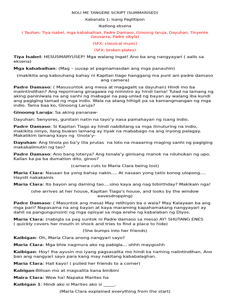 Noli Me Tangere Script | PDF