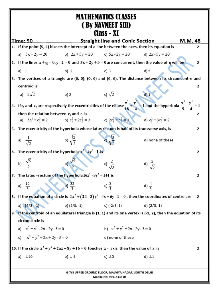 Mathematics Classes: Straight Lines & Conics | PDF | Euclid | Geometry