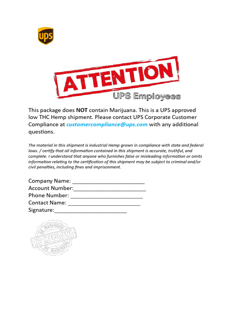 UPS Approved Low THC Hemp Shipment | PDF