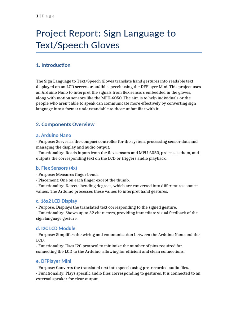 Updated Sign Language Gloves Report | PDF | Arduino | Accelerometer