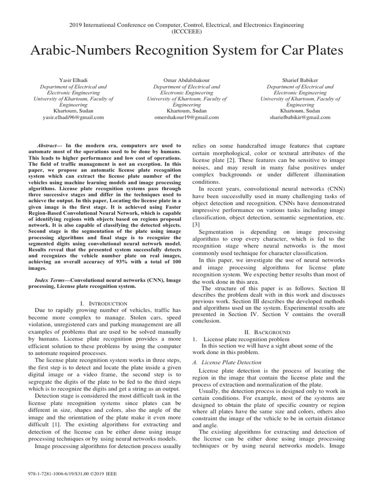 Arabic-Numbers Car Plate Recognition System | PDF | Image Segmentation ...