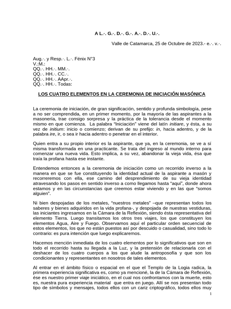 Cuatro Elementos en la Iniciación Masónica | PDF | Incendios | Agua