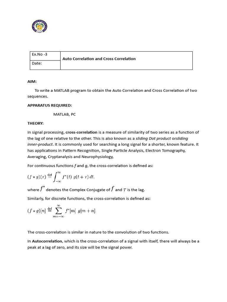 MATLAB Auto and Cross Correlation Guide | PDF | Autocorrelation ...