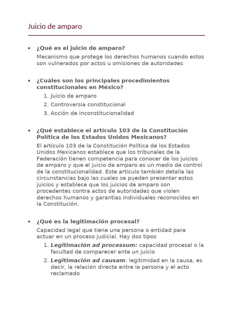 Juicio de Amparo en México: Conceptos Clave | PDF | Justicia | Crimen y ...