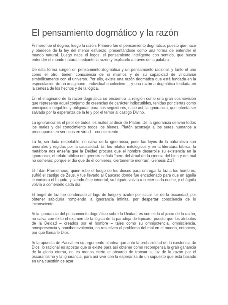 Dogma vs. Razón: Un Análisis Crítico | PDF | Problema del mal | Razón