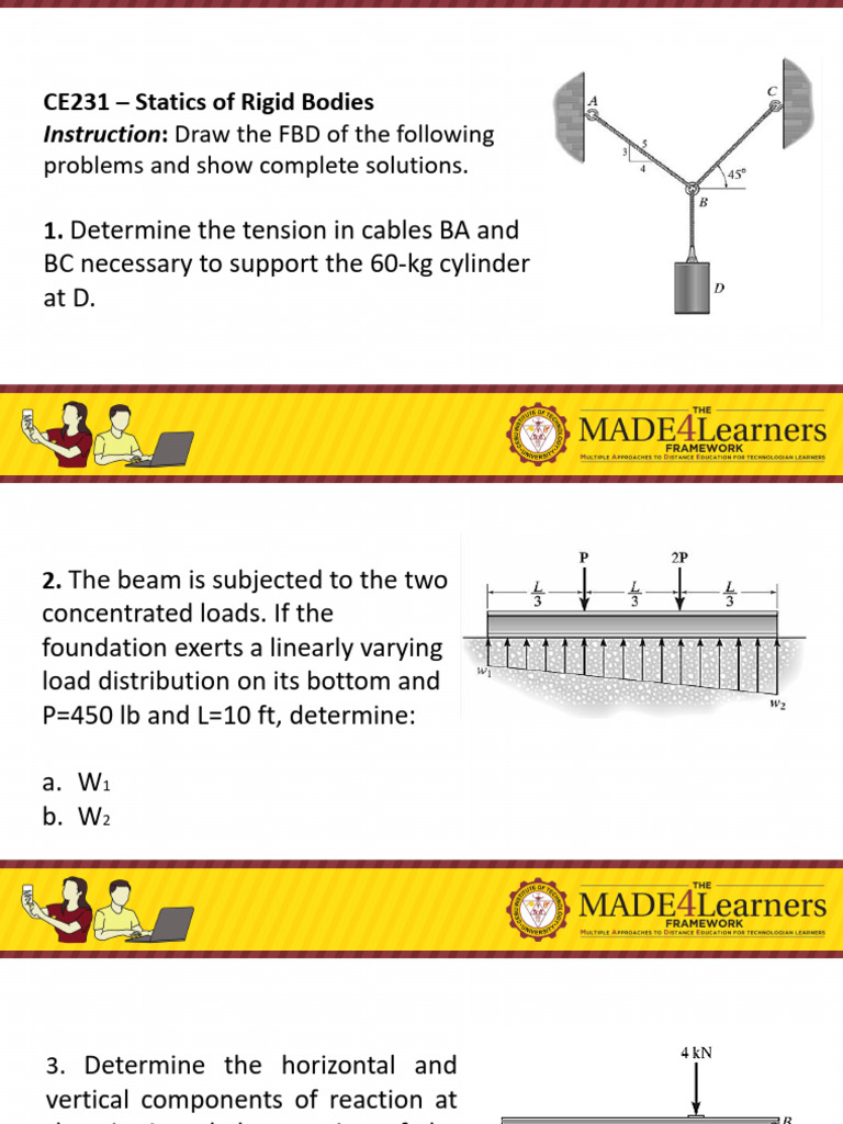 Statics Problems: FBD Solutions Guide | PDF