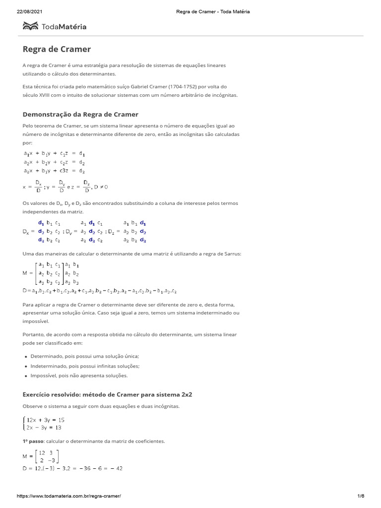 Regra de Cramer para Sistemas 4x4 | PDF | Determinante | Matriz ...