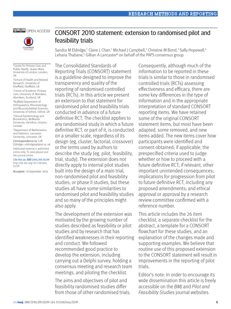 Consort Pilot and Feasibility | PDF | Randomized Controlled Trial ...
